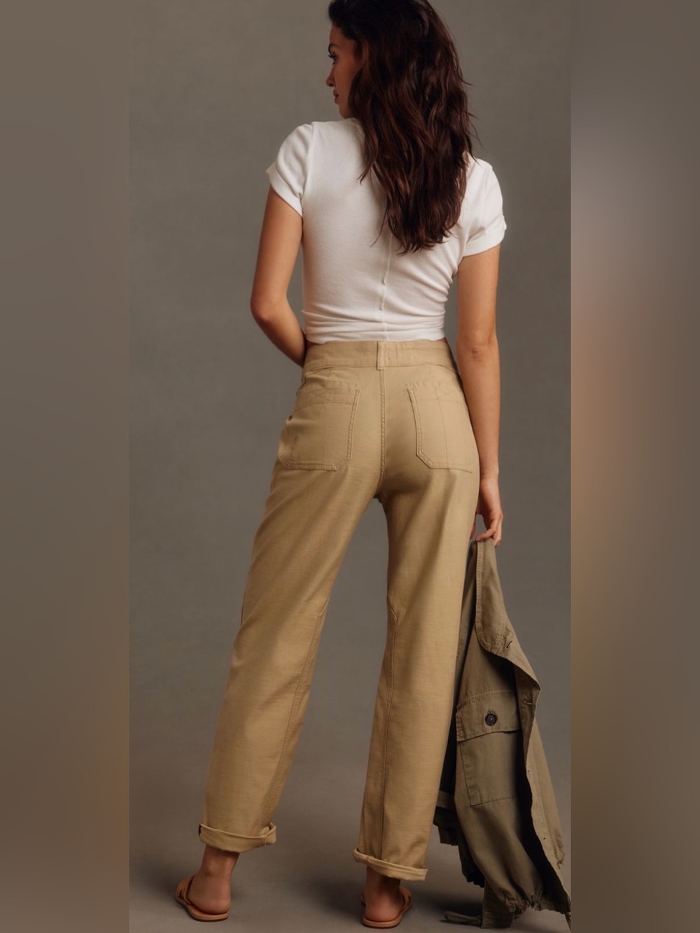 Pilcro Anthropologie The Wanderer Patchwork Pants Mid-Rise Khaki Beige Size 27 - Picture 8 of 15